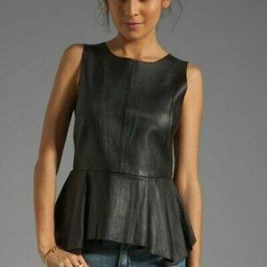PJK  Patterson J. Kincaid Black Lamb Leather Peplum Top